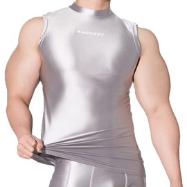 AMORESY Poseidon Series Tight Elastic Fitness Clothes, Cool and Silky Sports Fitness Running Vest (XL, Silver Gray)