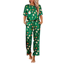 Ekouaer Womens Silk Pajamas Set Print Satin PJs Set Two Piece Pj Sets Sleepwear Loungewear Short Sleeve Lounge Set