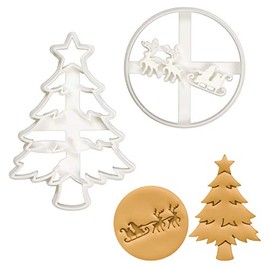 Set of 2 Christmas cookie cutters (Designs: Christmas Tree and Santa Claus with Reindeer), 2 pieces - Bakerlogy
