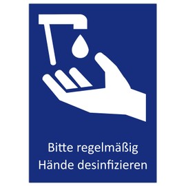 5 stickers "Bitte regelmäßig Hände disinfectieren" sign for hand disinfection and hand hygiene, DIN A6 (10.5 x 14.8 cm) (hand disinfection)
