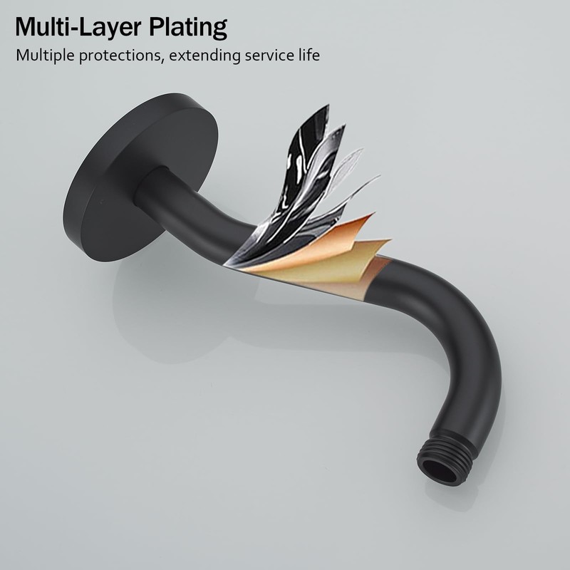RANDOM Curved Shower Arm with Flange,8-inch S-Shape Matte Black Shower