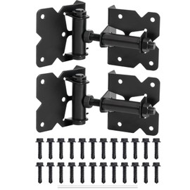 JIAHOO Self-Closing Gate Hinges, Heavy Duty Door Hinges for Wooden/Vinyl/PVC Fences, 90 Degree Adjustable Gate Hinge Hardware Kit with Spring Adjuster Tool, Black(1 Pair-2 Hinges)