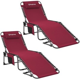 KingCamp Outside Folding Adjustable Lounge Patio Chaise Chairs, 74.8''x23.2''x14.5'', Wine-2 Pack