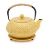 3 Piece Set Yellow Japanese Cast Iron Teapot, Loose Leaf