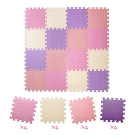 Tamiplay 16 Tiles Foam Play Mat for Baby, Soft & Safe EVA Foam Mats for Floor, Square Baby Play Mat, Solid Colored Kids Foam Puzzle Floor Mat, 47x47 Play Mat for Playpen(Purple/Pink/Loli Pink/Beige)