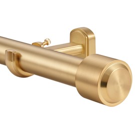 Heavy Duty Curtain Rods, 1 1/8 Inch Diameter Single Curtain Rod 144-240Inch(12-20ft) Extendable Length for Large Windows with End Caps Adjustable Modern Brackets-Warm Gold