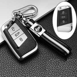 Ontto Key Cover for VW Magotan Passat B8 CC Golf 7 Tiguan MK2 Jetta Skoda Superb A7 Kodiaq, TPU Leather Key Case with Key Fob, Key Protection Case, Remote Control