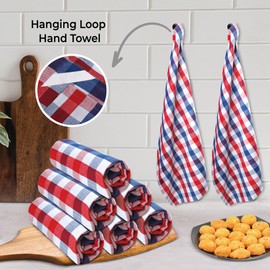 Gratico July 4th KitchenTowels Patriotic DishTowels 100% Cotton (Set of 6) 18X28 Inches Highly Absorbent Soft Durable Reusable & Washable Kitchen Towels (Red/Blue/White Buffalo Checks)