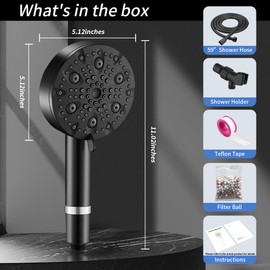 SELLO Filtered Shower Head with Handheld, High Pressure Nine Modes Handheld Shower Head, 5'' Detachable Showerhead Set with 59 Inch Stainless Steel Hose and Adjustable Showerhead Holder (Matte Black)