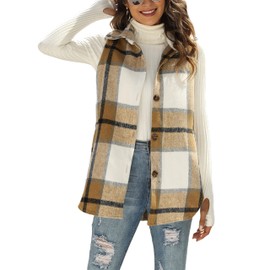 UANEO Womens Fall Flannel Plaid Vest Button Down Sleeveless Shirt Jacket With Pockets (Khaki-XL)
