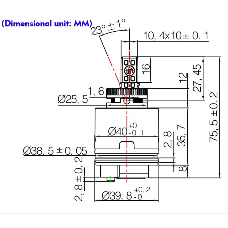 Kolidaer N40HKC Shower Cartridge Replacement, the height is 2.97 inches