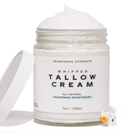 Traditional Nutrients Whipped Tallow Skin Cream GRASS FED + Plain, No Additives, Tallow Face Cream, Tallow Lotion, Glass Jar, Tallow Balm, Beef Tallow Moisturizer (8 oz.)