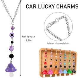 SHMZK Car Rearview Mirror Mushroom Charm, Car Hanging Ornament Resin Mushroom Pendant for Women Girls, Lucky Mushroom Beaded Decor Universal Rear View Mirror Charm for Vehicle Home Office (Purple)