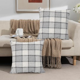 MKLFBT Outdoor Farmhouse Beige Grey Buffalo Pillow Covers 18X18 Set of 2 Checked Christmas Porch Decorative Boho Linen Cushion Covers Fall Couch Black and White Outdoor Rustic Check for Couch Patio