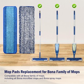 6 Pack Mop Pads for Bona Family of Mops, 3 Microfiber Cleaning Pad + 3 Microfiber Dusting Pad, Reusable Mop Refill Replacement Head for Dry and Wet Floor Cleaning