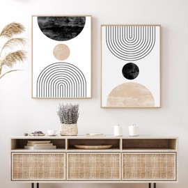 Juego de 2 impresiones modernas de mediados de siglo, arte de pared geométrico abstracto neutro, arte de pared bohemio, arte de pared de mediados de siglo, decoración de pared, ilustraciones de