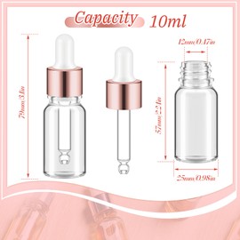 Didaey 100 Pcs Mini Glass Oil Dropper Bottle Bulk, Clear Essential Small Empty Bottles Sample Containers Perfume Liquid Vials with Cap for Traveling (10 ml,Rose Gold)