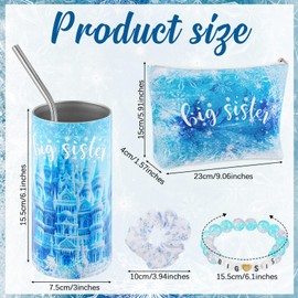 Sieral 4 Pcs Big Sister Gifts for Girls Cute Big Sister Makeup Bag 14oz Stainless Steel Tumbler Scrunchies Big Sister Bracelet for Little Girls of New Baby Christmas Birthday(Blue,Snowflake)