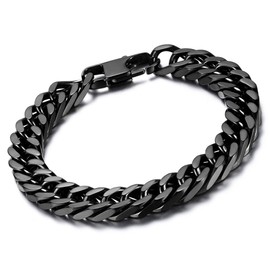 Oidea Men’s, Stainless Steel, Bicycle Chain Bracelet, 13 mm Wide, Biker-Style Link Bracelet, Polished Curb Chain Bracelet, Biker Motorcycle Chain, Black, Silver, Gold, Stainless Steel