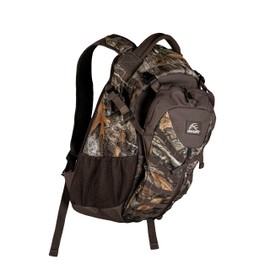 Insights Hunting by frogg toggs – The Drifter Backpack, Small, Lightweight Camouflaged Day Pack with Expandable Front Pocket for Decoy, Two Side Water Bottle Pockets, Realtree Edge