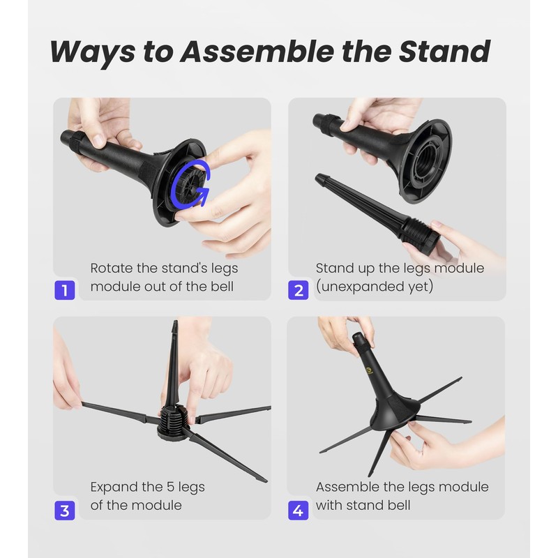 KORDOS Trumpet Stand Holder Portable Foldable Stable Metal 5 Leg,