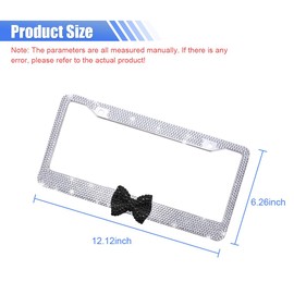 Bling Car License Plate Frame, Sparkly Diamond Car License Plate Holder, Stainless Steel Car Bumpers Protector with Screws, Shiny Car Decoration Accessories for Women Men (White/Black)