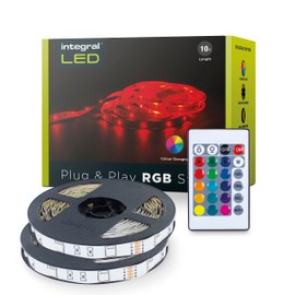 Integral LED 10m RGB Strip Light with UK Plug Adapter & IR Controller, Plug & Play, Colour Changing, Dimmable – Adjustable Colour & Brightness