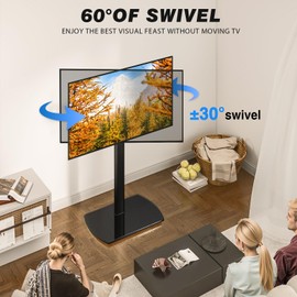YOMT Universal TV Floor Stand with Mount for 27-70 Inch LCD LED OLED TVs, Swivel Height Adjustable Tall TV Stand, Space Saving Design for Corner Bedroom Living Room, Black