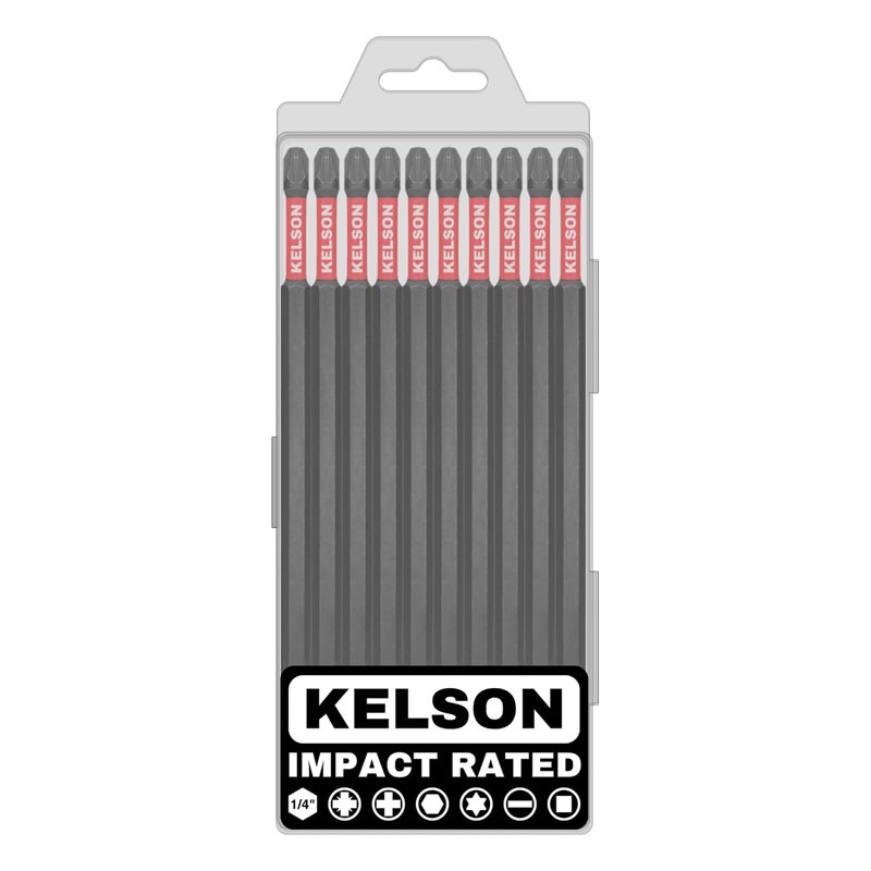 KELSON Impact Rated PZ3 Screwdriver Bits, 150mm Length, S2 Steel,