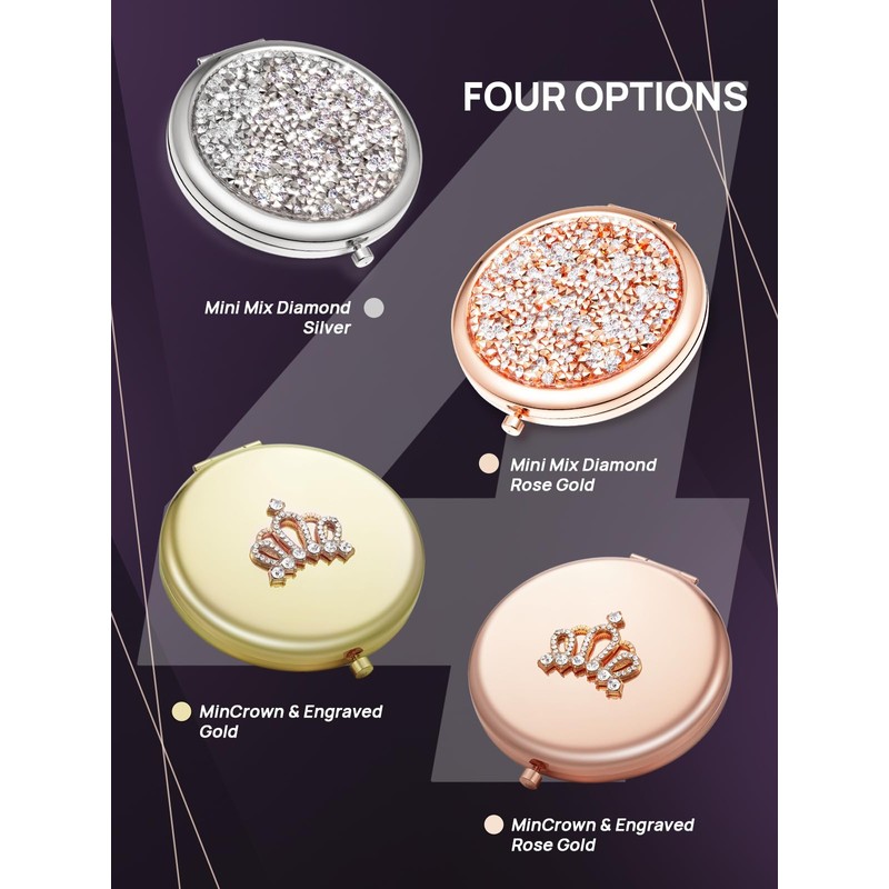OMIRO 1X/10X(300R) Magnifying Compact Mirror, Small Crown Engraved Pocket Makeup