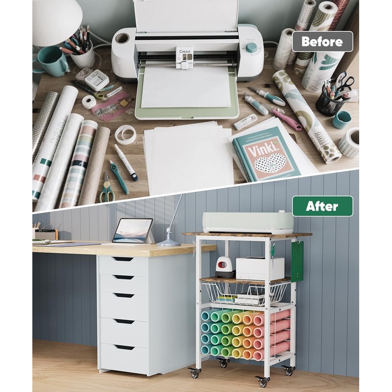 Queension Craft Cart with Wheels for Cricut Machines, Craft Organization