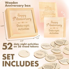 STOFINITY 9 Year Anniversary Wood Gifts for Him Her - 9th Gifts Anniversary for Husband Wife, Happy Nine Years Wedding Anniversary Keepsake Gifts for Men Women, Couples Date Night Activities
