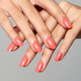 GLAMERMAID Kit De Uñas Postizas Acrílicas Ovaladas Cortas, De Color Naranja Rojizo, Brillantes, Reutilizables Y De Cobertura Completa, Ideales Para Mu