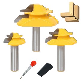 1/2 Inch Shank 45 Degree Lock Miter Router Bit, Easy to Create Lock Miter Joint, with Center Punch and Sander Paper for Woodworking (1/2 inch Shank, 1/2”, 3/4”, 1” Cutting Height)