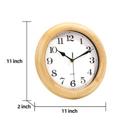 Wooden Analog Wall Clock, 11 inches Round Wall Clocks Battery Operated Silent Non-Ticking, Large Roman Numerals, Traditional Design for Kitchen Living Room Classroom Gym, Natural Grain