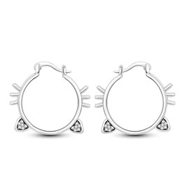 QIKAOLA 925 Sterling Silver Hoop Earrings U Shaped Hoop Earrings Heart Hoop Earrings Colorful Cubic Zirconia Hypoallergenic Hoop Earrings, Cute Cat