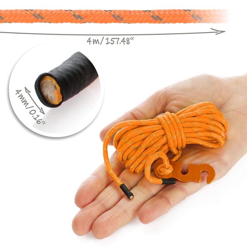 COM-FOUR® 4x guy ropes, each 4m for camping, reflective in