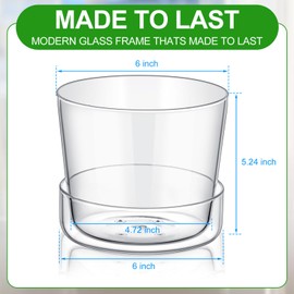 Singhoow 2 Sets 6 Inch Glass Planter with Drainage Hole and Tray Indoor Clear Plant Pots with Saucer Modern Decorative Orchid Glass Pot for Outdoor Flower Plants