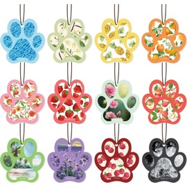 12 Pcs Cute Dog Paw Shape Car Air Fresheners Pet Lovers Automotive Hanging Incense Chips Car Rearview Mirror Pendant Mixed Scents Odor Eliminating for Women Men Gift Decor Accessories Fragrance Gifts