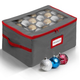 HOLDN’ STORAGE Christmas Ornament Storage Container Box with Dividers - Convenient Durable 3 Individual Removable Trays Fits Up to 72-3” Ornaments, Gray