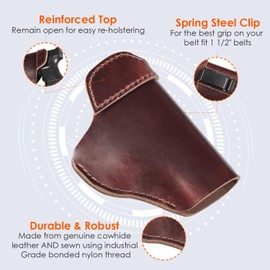 IWB Leather Holster, Genuine Leather Gun Holster for Glock 19/42/43X, Sig P365/P320/P220, Ruger LCP/LC9S/Security 9/Max 9, Taurus G2/G2C/G3C/GX4, Springfield Hellcat/XD and Similar Sized Handguns