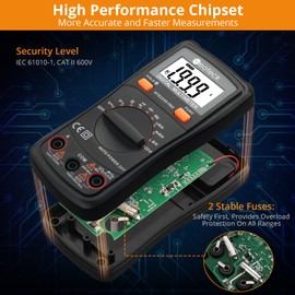 Neoteck Auto Ranging Digital Multimeter, AC/DC Amp Ohm Voltage Tester Meter with Resistance Continuity Capacitance and Diode Test- Black