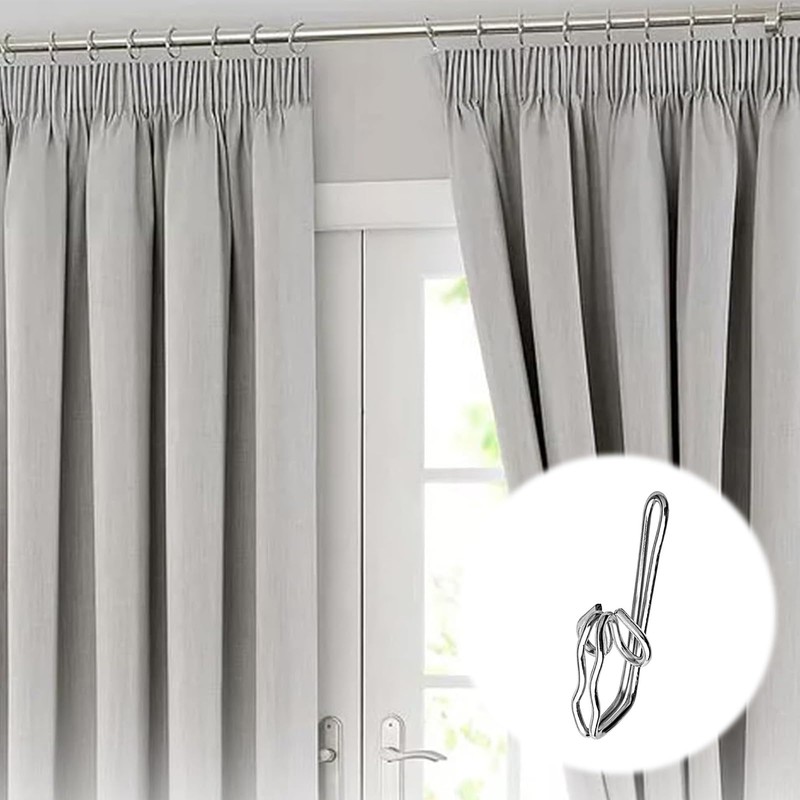 100 Pack Metal Curtain Header Tape Drapery Hooks, Silver