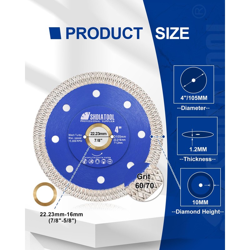 SHDIATOOL 4-Inch/105mm Diamond Saw Blade (2-Pack) for Porcelain Tile, Ceramic,