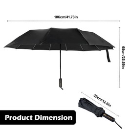 Carehabi Umbrella, 106 cm Span Width, Black, Umbrella Windproof with 12 Ribs, Stable Windproof, Umbrella Windproof with Automatic Open/Close