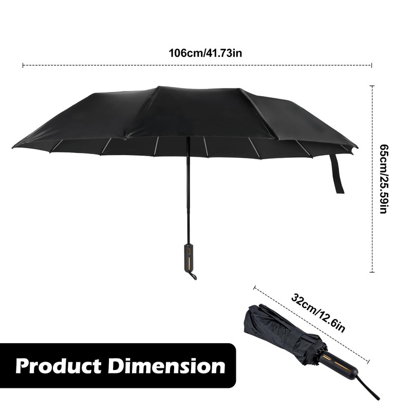 Carehabi Umbrella, 106 cm Span Width, Black, Umbrella Windproof with
