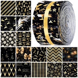 Hosuly 40 Pcs Black and Gold Christmas Jelly Fabric for Quilting Patchwork Roll Christmas Fabric Squares Black Gold Quilting Strips 2.55 Inch Precut Patchwork Roll for Xmas Holiday DIY Craft Sewing