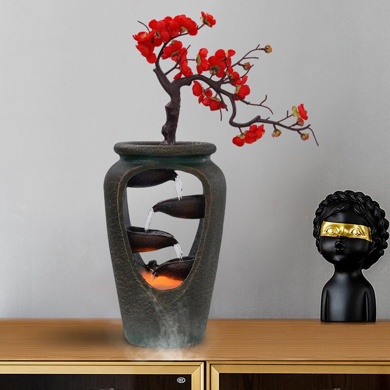 20Inch Tabletop Decorative Flower Vase Style Bonsai Waterfall Humidifier with