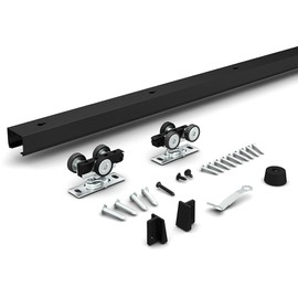 JUBEST 6FT Pocket Door Kit, Commercial Grade Sliding Pocket Door Hardware Kit, Aluminum Box Track 68.75", for Door 24"~36" Wide, 1"~1.75" Thickness, Black, Easy to Install, Modern Style
