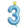 40 Inch Blue Conjoined Crown Number 3 Balloons, 3rd Birthday